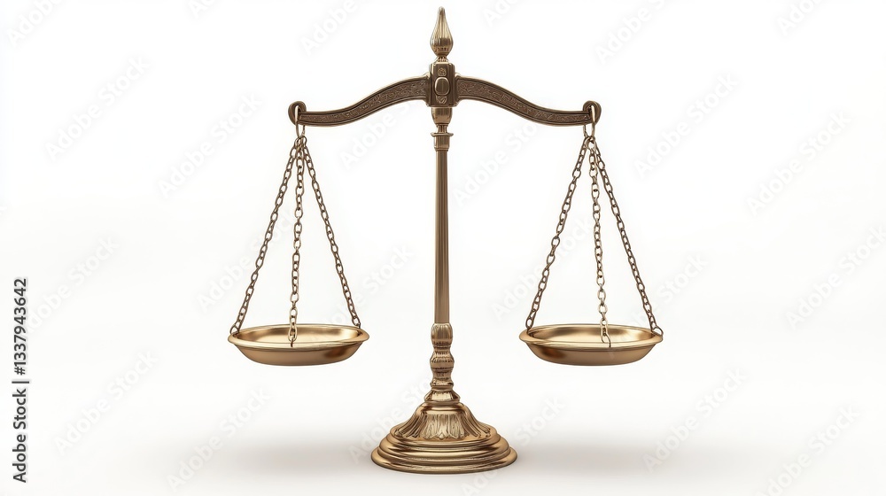 A balanced scale of justice isolated on a white background, symbolizing fairness and law. A balanced scale of justice isolated on a white background, symbolizing fairness and law.