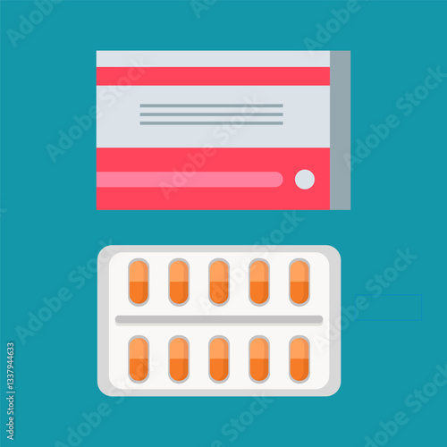 Packaging of a medical medicine with a blister of tablets next to it