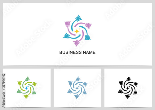 Broom Swirl Rotate Sparkle Clean Clear Logo Design