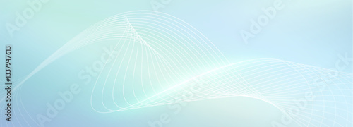 Abstract mesh lines on light turquoise background. Vector realistic illustration of white waves on soft backdrop, modern business or science presentation template, future technology banner design