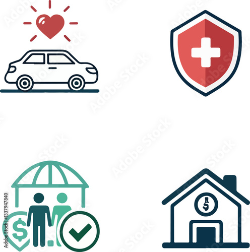 Insurance Services Icons Set – Vector Safety and Protection Symbols