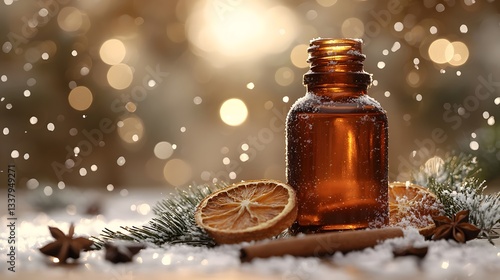 Winter Holiday Essential Oil Bottle with Cinnamon Orange and Snow