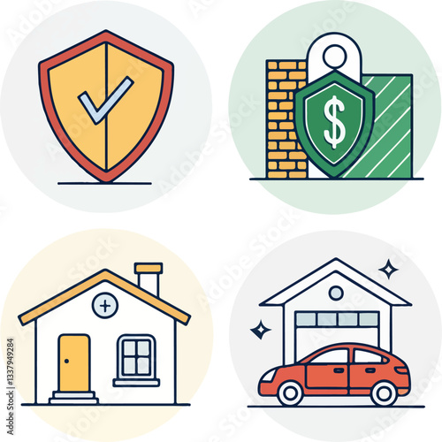 Insurance Services Icons Set – Vector Safety and Protection Symbols