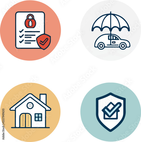 Insurance Services Icons Set – Vector Safety and Protection Symbols