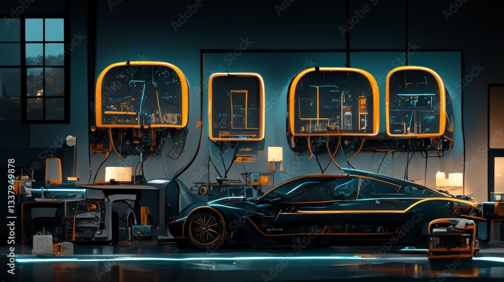 Futuristic Home Energy System Electric Car Garage