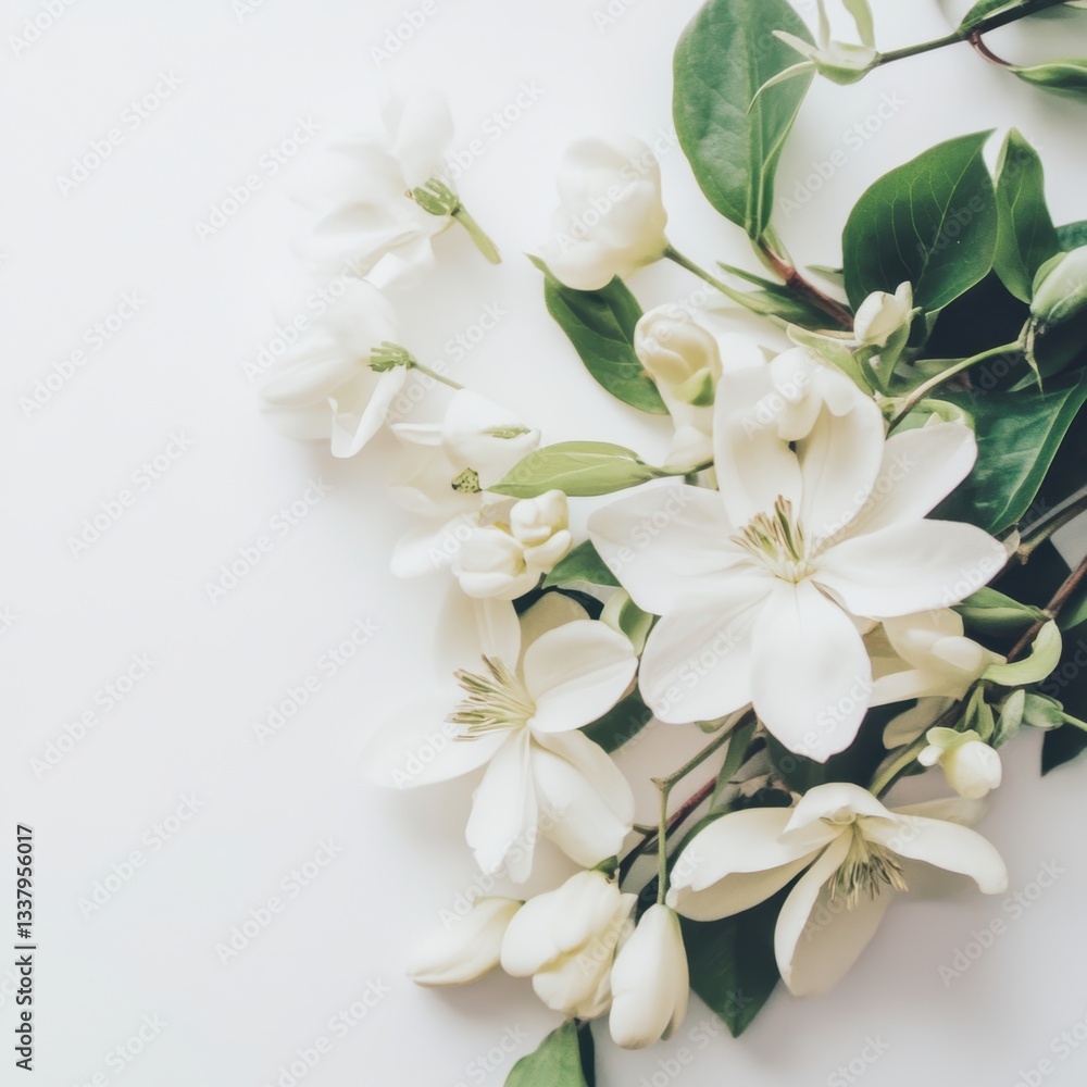 Fototapeta premium A beautiful white flower rests delicately on a pristine white surface, symbolizing purity and renewal.