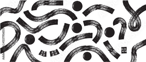 Brush drawn circles and curved lines pattern  on white transparent background lines. Modern stylish texture with labyrinth motif. Vector ink Illustration. Repeating geometric .