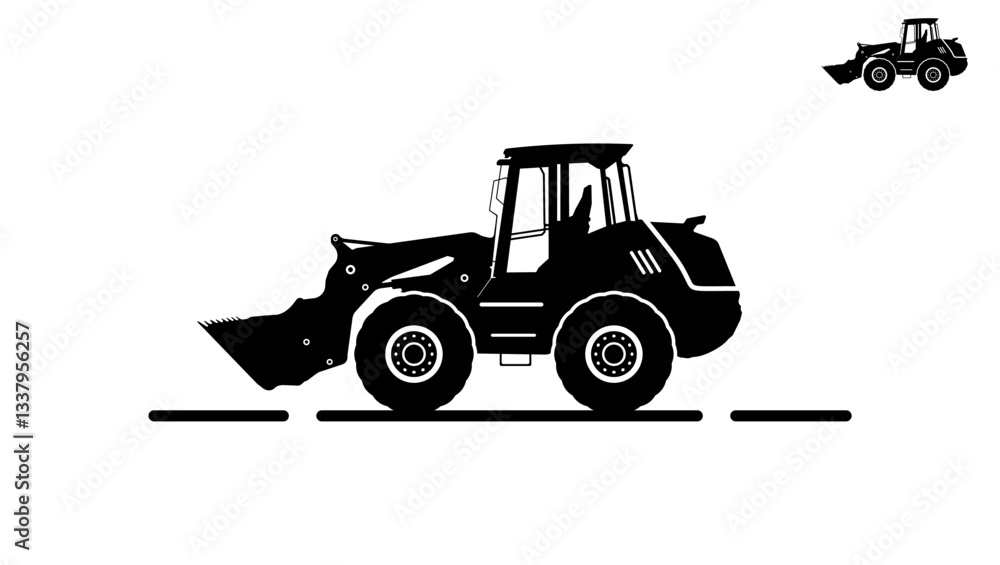 Naklejka premium front loader construction machine, black isolated silhouette