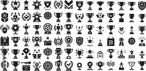 Trophy and Award Icon Collection - Black and White Vector Set