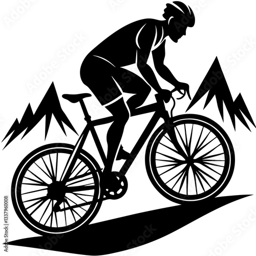 Silhouette of a cyclist riding on a mountain trail, symbolizing endurance and adventure 