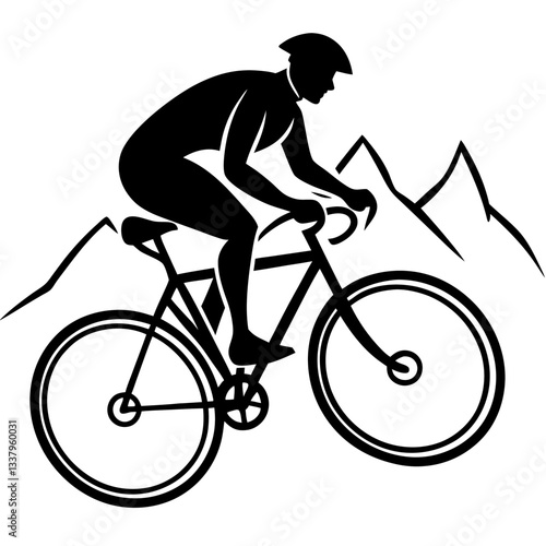 Silhouette of a cyclist riding on a mountain trail, symbolizing endurance and adventure 
