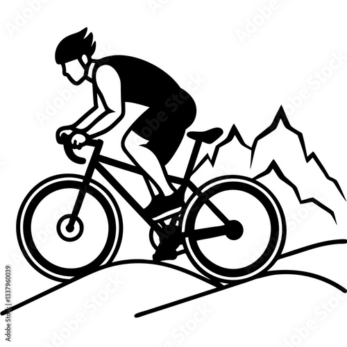 Silhouette of a cyclist riding on a mountain trail, symbolizing endurance and adventure 