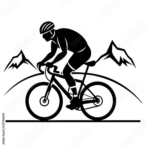 Silhouette of a cyclist riding on a mountain trail, symbolizing endurance and adventure 
