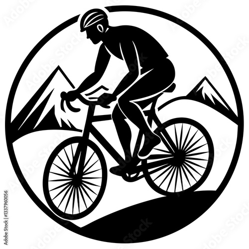 Silhouette of a cyclist riding on a mountain trail, symbolizing endurance and adventure 