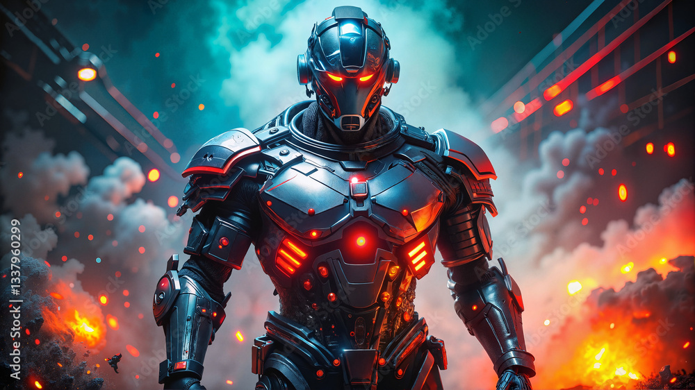 Fototapeta premium Futuristic armored warrior in a sci-fi battle scene