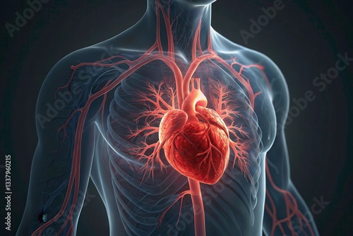Heart Rapidly Pounding in a Low Resolution Render Showcasing Human Anatomy Details Generative AI