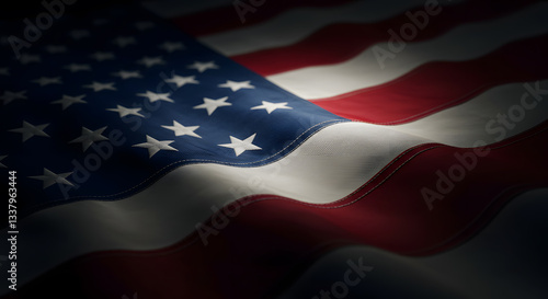 American Flag Waving with Dramatic Lighting, Patriotic Symbol of Usa