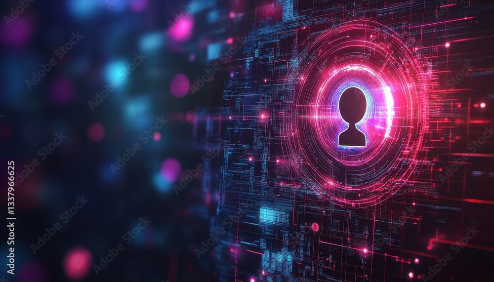 Obraz premium Abstract Digital Identity Concept with Glowing Head Profile and Data Particles