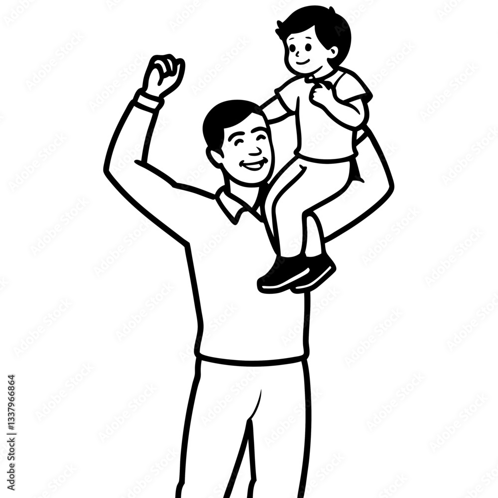 Silhouette of a father carrying his child on his shoulders, symbolizing love, care, and bonding Silhouette of a father carrying his child on his shoulders, symbolizing love, care, and bonding