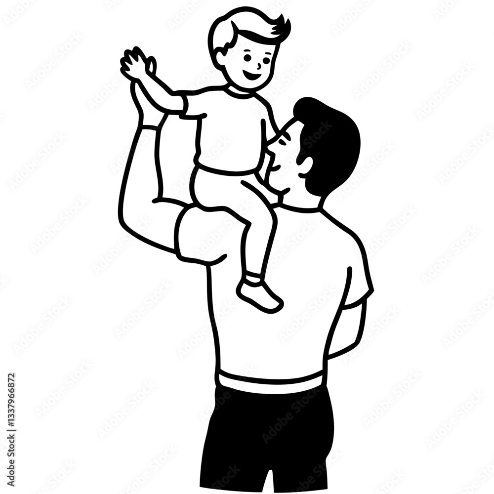 Fototapeta premium Silhouette of a father carrying his child on his shoulders, symbolizing love, care, and bonding