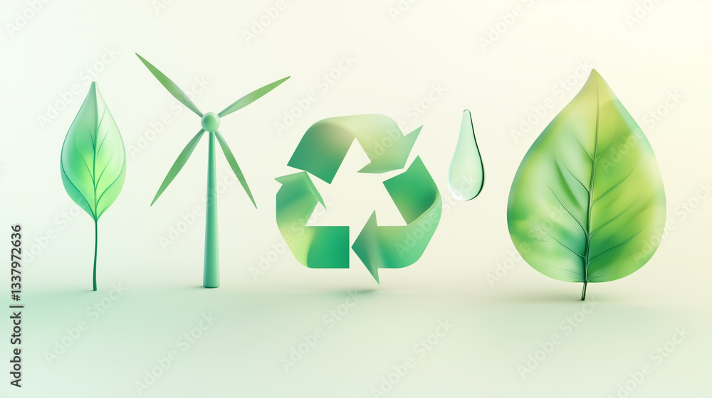 Crisp Green Icons Depicting Key Environmental Elements. Crisp Green Icons Depicting Key Environmental Elements.