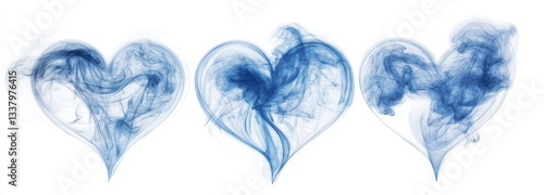 Three Abstract Blue Hearts on White Background