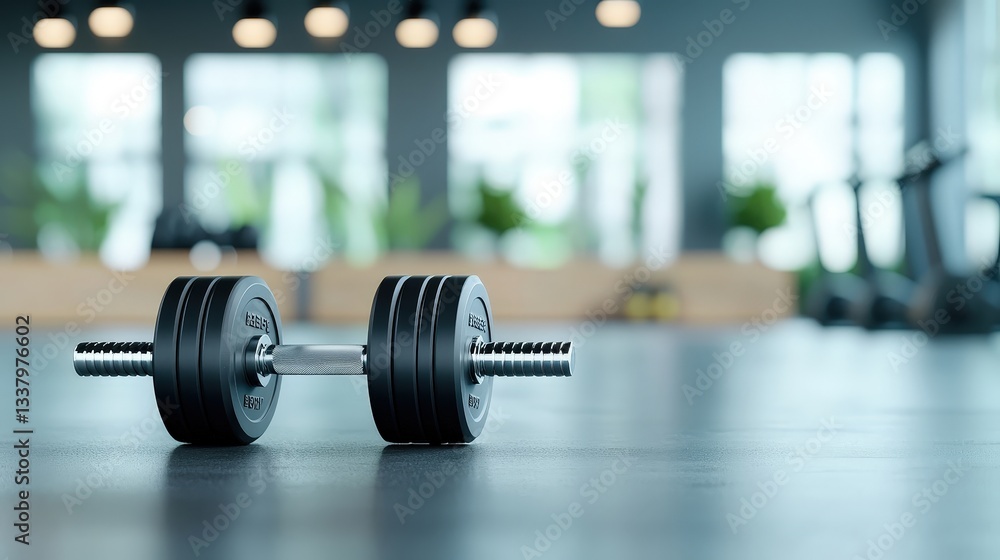 Professional Gym Equipment with Dumbbell on Floor in Modern Setting Professional Gym Equipment with Dumbbell on Floor in Modern Setting