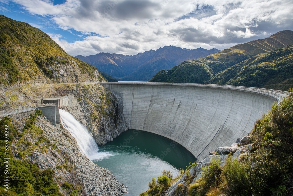 Dynamic Water Flow from Hydro Dam Spillway Beneath Concrete Structure in South Island, New Zealand Dynamic Water Flow from Hydro Dam Spillway Beneath Concrete Structure in South Island, New Zealand