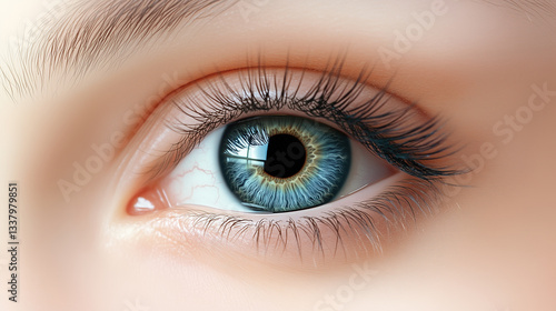 High-Quality Vector Artwork of a Human Eye with a Blue Iris and Black Pupil, Set Against a Clean White Background to Represent the Concept of Vision.