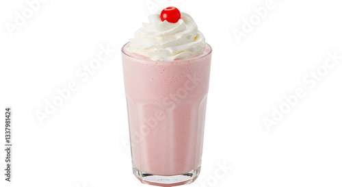 Refreshing Strawberry Milkshake with Whipped Cream and Cherry Topping