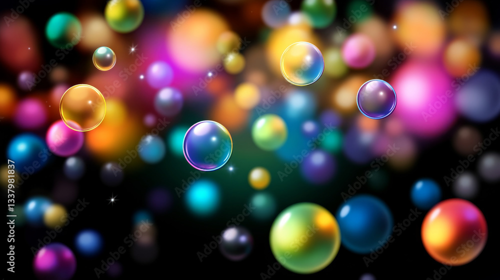 Colorful bubbles floating in vibrant background create joyful atmosphere Colorful bubbles floating in vibrant background create joyful atmosphere