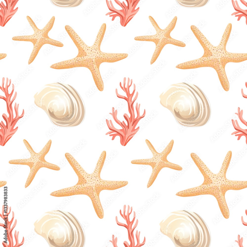 Nautical seashell and starfish design for summer vibes
Ocean-inspired seamless pattern with shells and coastal elements Nautical seashell and starfish design for summer vibes
Ocean-inspired seamless pattern with shells and coastal elements