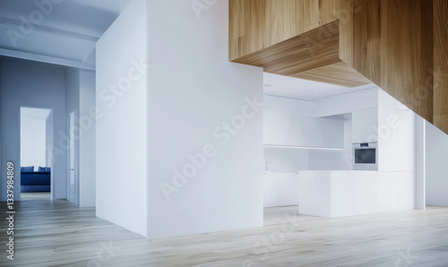 Wallpaper Mural Modern minimalistic kitchen and living area showcasing clean lines and wooden accents Torontodigital.ca