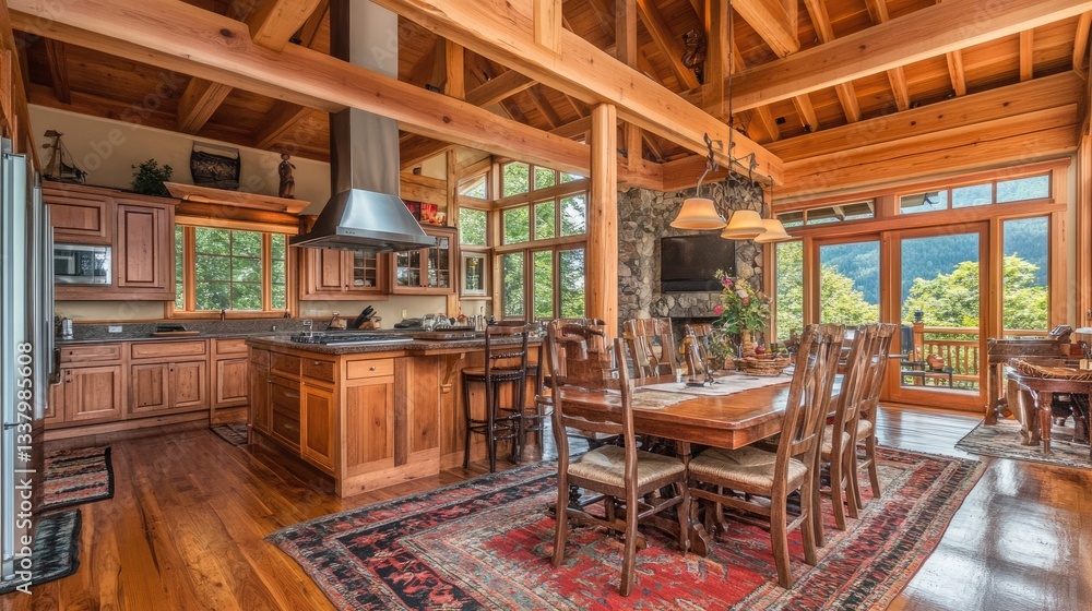 Fototapeta premium Airy and spacious kitchen with a well-planned pathway, allowing easy access to different areas
