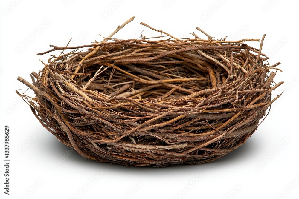 Empty Brown Twigs Bird Nest Isolated on White Empty Brown Twigs Bird Nest Isolated on White