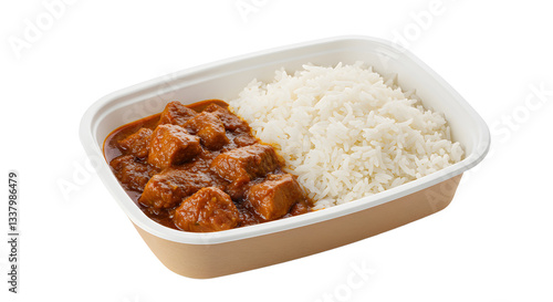 Wallpaper Mural Serving of Beef Curry with White Rice in Takeout Container Torontodigital.ca