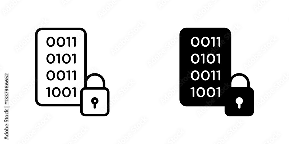 Binary Lock flat Icons in line outline and flat solid style on white background Binary Lock flat Icons in line outline and flat solid style on white background