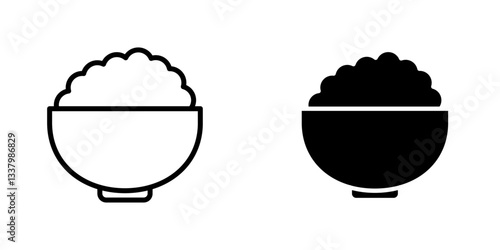 Bowl rice flat Icons in line outline and flat solid style on white background
