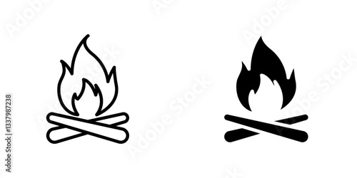 Campfire flat Icons in line outline and flat solid style on white background