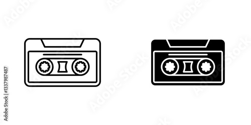 Cassette tape flat Icons in line outline and flat solid style on white background