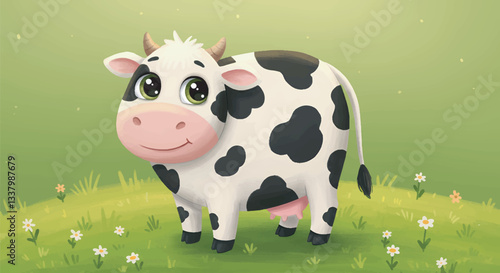 Cute Cartoon Cow Vector Illustration