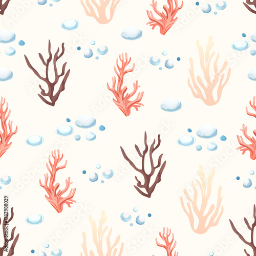 Seamless shell and sea-inspired design in soft tones
Summer-themed coastal pattern with seashells