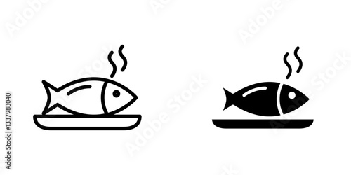 Cooked Fish flat Icons in line outline and flat solid style on white background