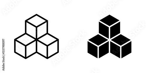 Cubes flat Icons in line outline and flat solid style on white background