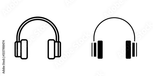 Ear muffs flat Icons in line outline and flat solid style on white background