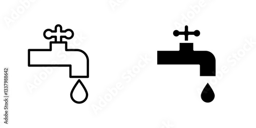 Faucet drip flat Icons in line outline and flat solid style on white background