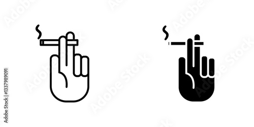Hand holding cigarette flat Icons in line outline and flat solid style on white background
