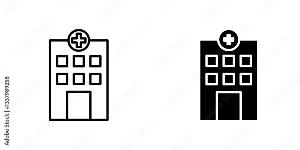 Hospital flat Icons in line outline and flat solid style on white background Hospital flat Icons in line outline and flat solid style on white background
