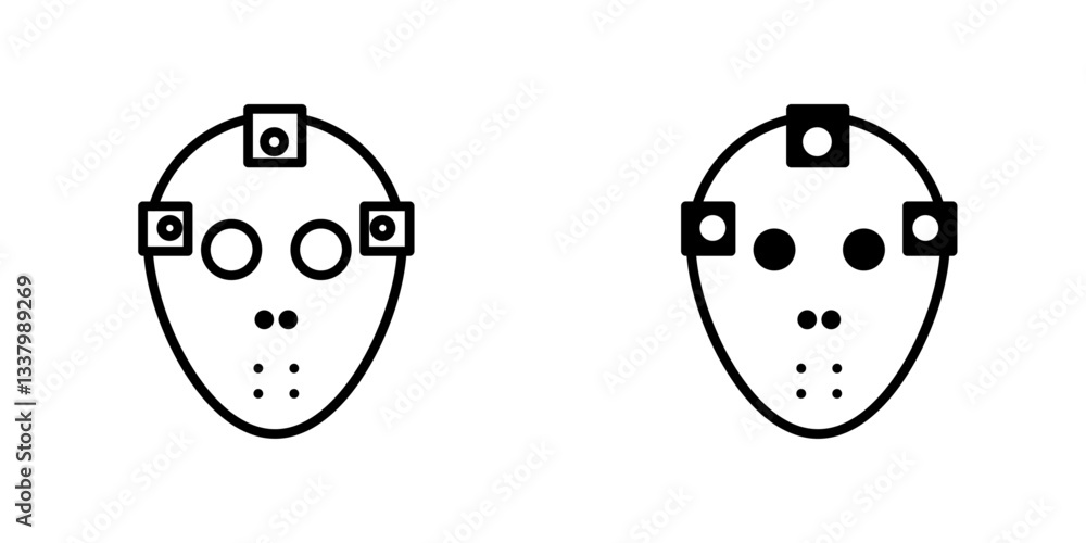 Hockey mask flat Icons in line outline and flat solid style on white background Hockey mask flat Icons in line outline and flat solid style on white background