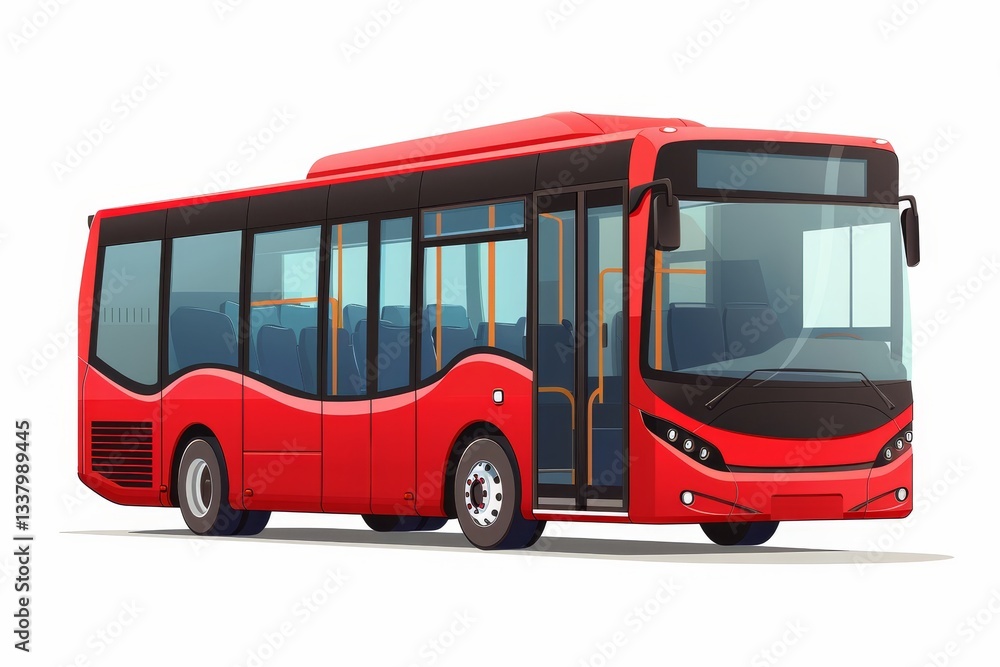 Cartoon Red Bus on White Background Cartoon Red Bus on White Background